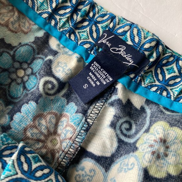 Vera Bradley Blue Floral Drawstring  Button Front Lounge Corduroy Pant Samll - Picture 7 of 8